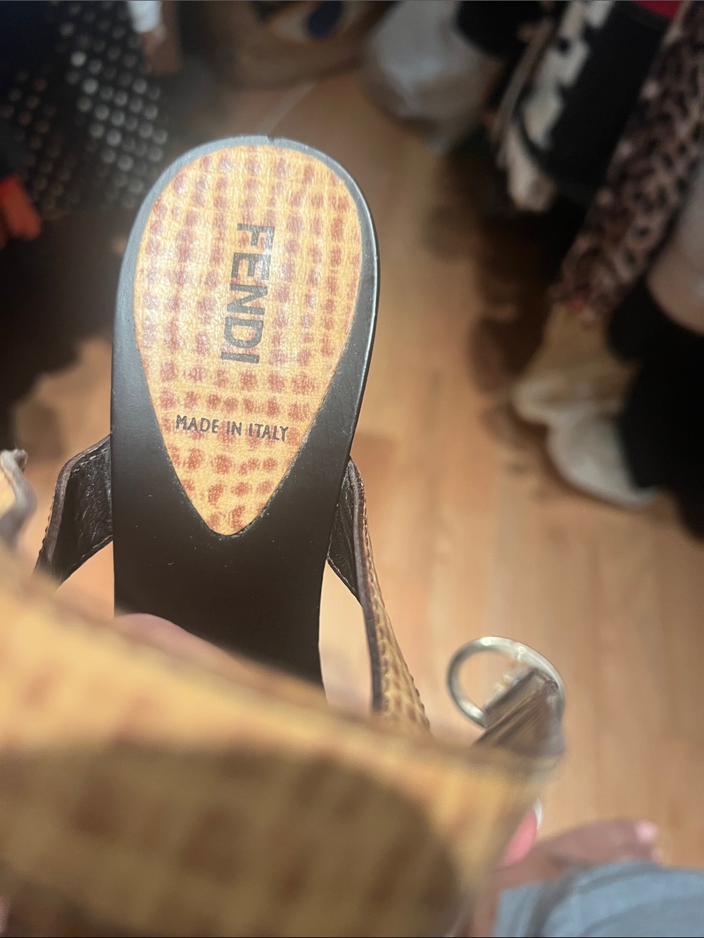 Fendi Yellow T-Strap Sandals with Signature Logo Accent - Picture 6 of 8